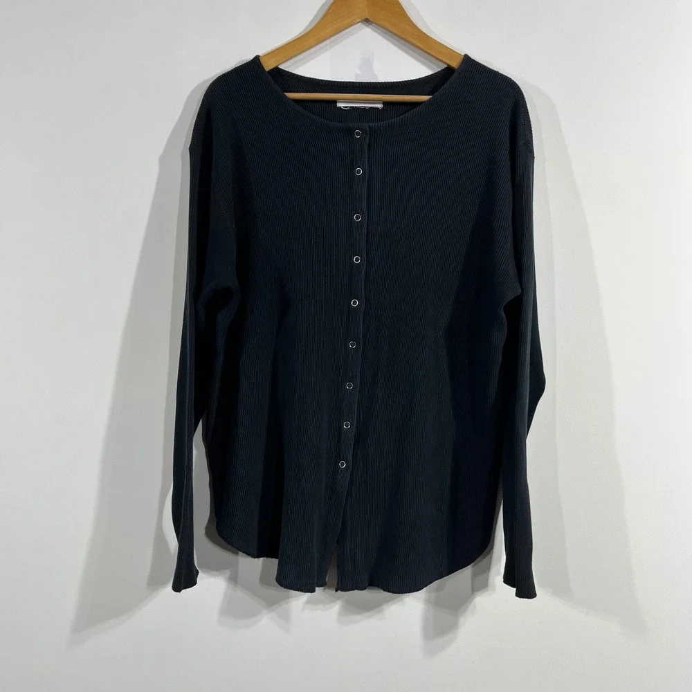 American Eagle Y2K Ribbed Snap Front‎ Oversized Cardigan Shirt Womens Large 90s